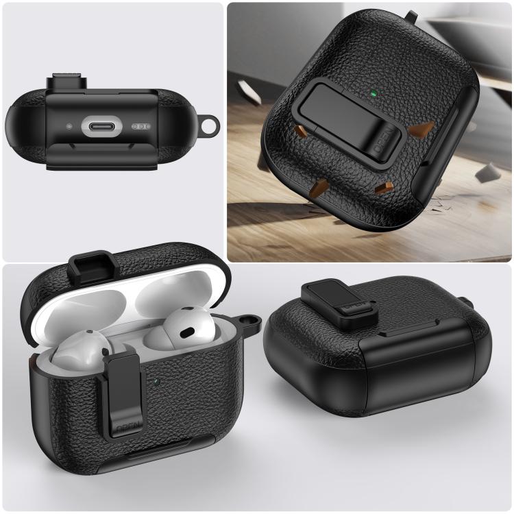For AirPods Pro 3 Leather Texture Wireless Earphones Case with Hook & Holder