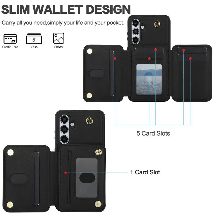 For Samsung Galaxy A55 5G YM006 Skin Feel Zipper Card Bag Phone Case with Dual Lanyard