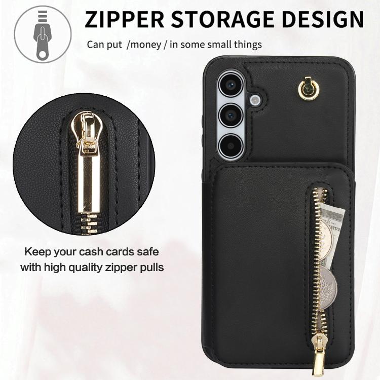 For Samsung Galaxy A55 5G YM006 Skin Feel Zipper Card Bag Phone Case with Dual Lanyard