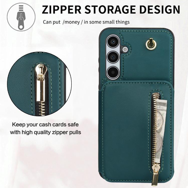 For Samsung Galaxy A55 5G YM006 Skin Feel Zipper Card Bag Phone Case with Dual Lanyard