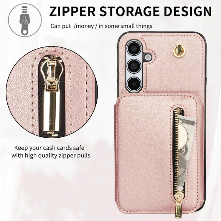 For Samsung Galaxy A55 5G YM006 Skin Feel Zipper Card Bag Phone Case with Dual Lanyard
