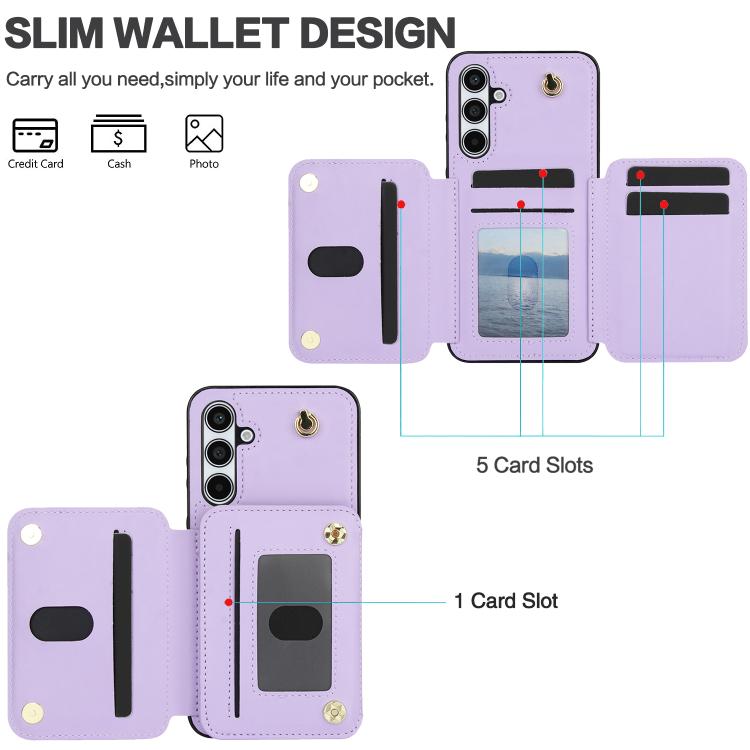 For Samsung Galaxy A55 5G YM006 Skin Feel Zipper Card Bag Phone Case with Dual Lanyard