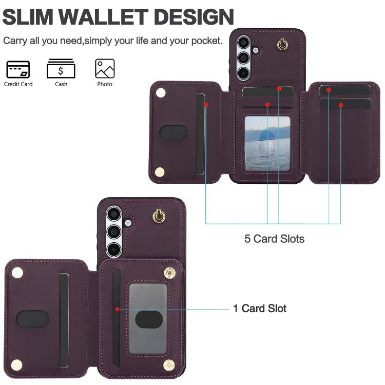 For Samsung Galaxy A55 5G YM006 Skin Feel Zipper Card Bag Phone Case with Dual Lanyard