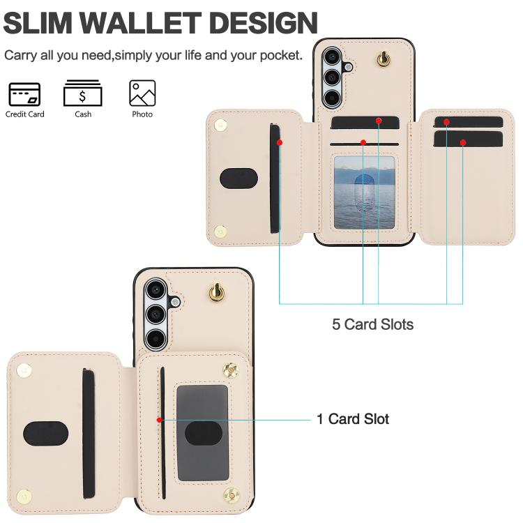 For Samsung Galaxy A55 5G YM006 Skin Feel Zipper Card Bag Phone Case with Dual Lanyard