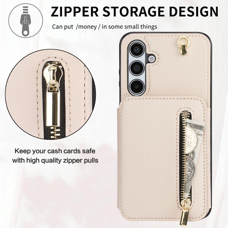For Samsung Galaxy A55 5G YM006 Skin Feel Zipper Card Bag Phone Case with Dual Lanyard