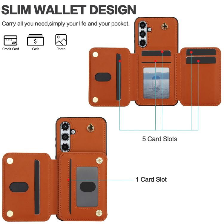 For Samsung Galaxy A55 5G YM006 Skin Feel Zipper Card Bag Phone Case with Dual Lanyard