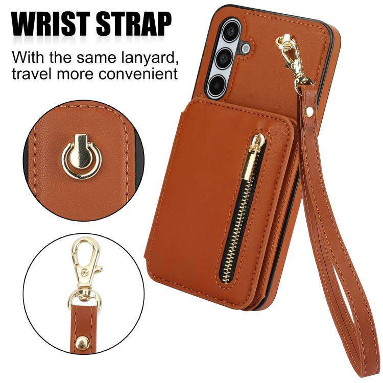 For Samsung Galaxy A55 5G YM006 Skin Feel Zipper Card Bag Phone Case with Dual Lanyard