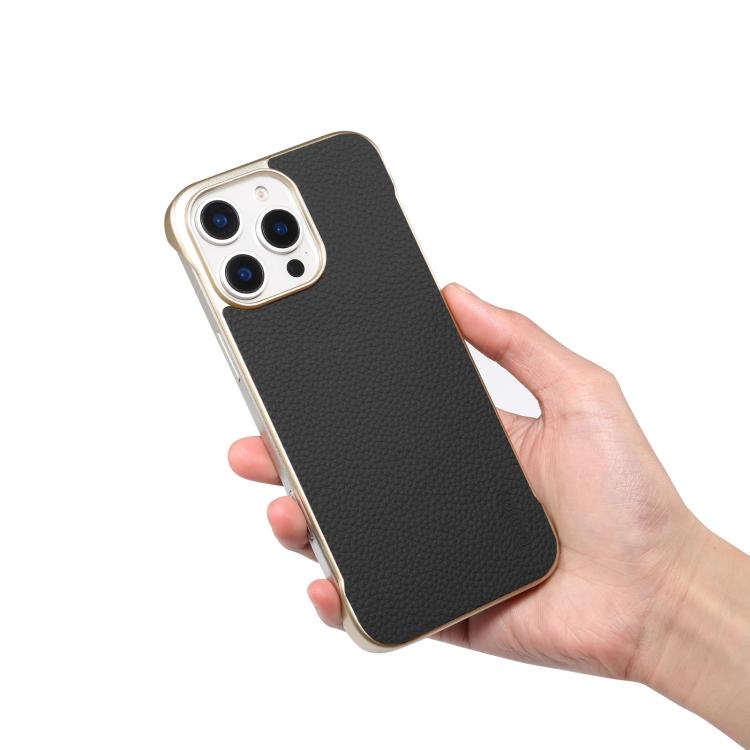 For iPhone 14 / 13 Denior A20 Genuine Leather Litchi Texture MagSafe Frameless Phone Case