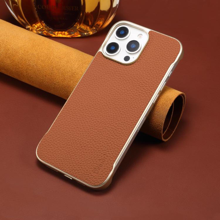 For iPhone 14 Pro Denior A20 Genuine Leather Litchi Texture MagSafe Frameless Phone Case
