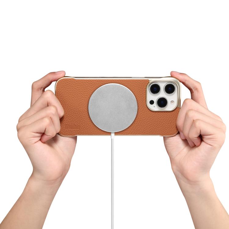 For iPhone 14 Pro Denior A20 Genuine Leather Litchi Texture MagSafe Frameless Phone Case