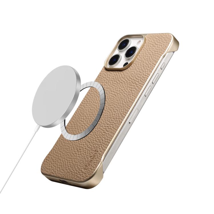 For iPhone 14 Pro Denior A20 Genuine Leather Litchi Texture MagSafe Frameless Phone Case