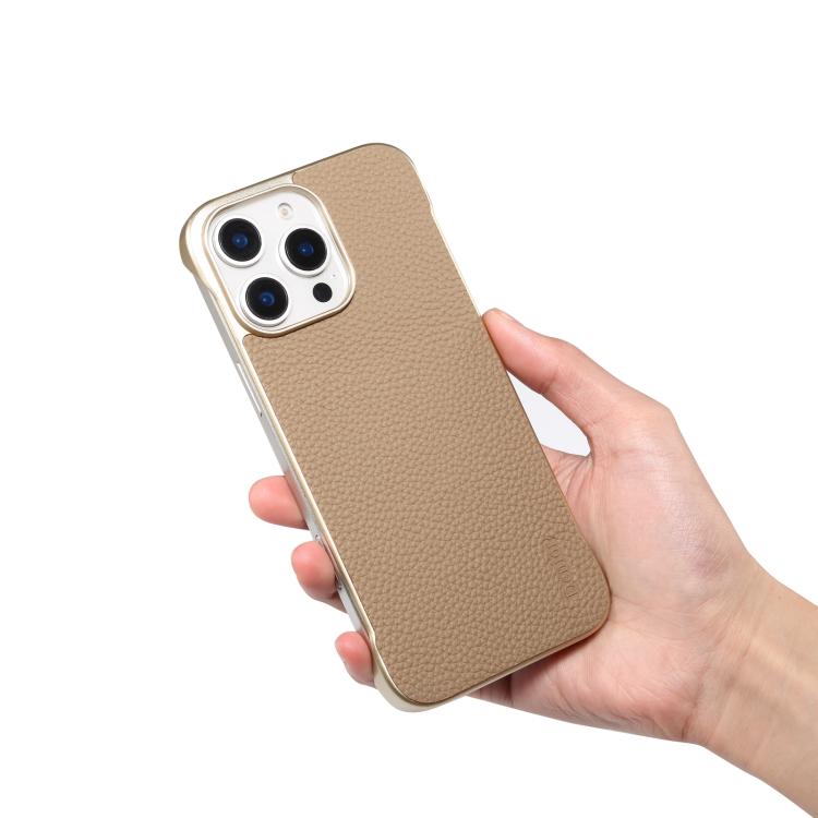 For iPhone 14 Pro Max Denior A20 Genuine Leather Litchi Texture MagSafe Frameless Phone Case