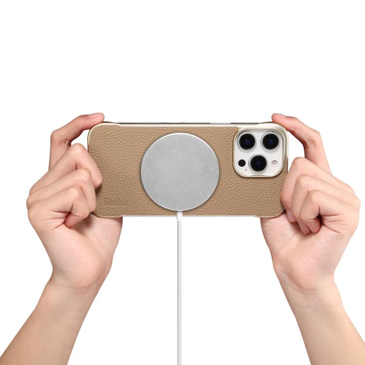 For iPhone 14 Pro Max Denior A20 Genuine Leather Litchi Texture MagSafe Frameless Phone Case