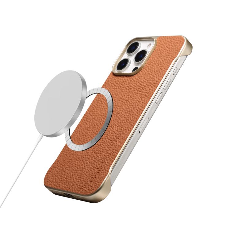 For iPhone 16 Denior A20 Genuine Leather Litchi Texture MagSafe Frameless Phone Case