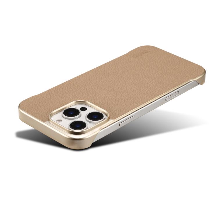 For iPhone 16 Denior A20 Genuine Leather Litchi Texture MagSafe Frameless Phone Case