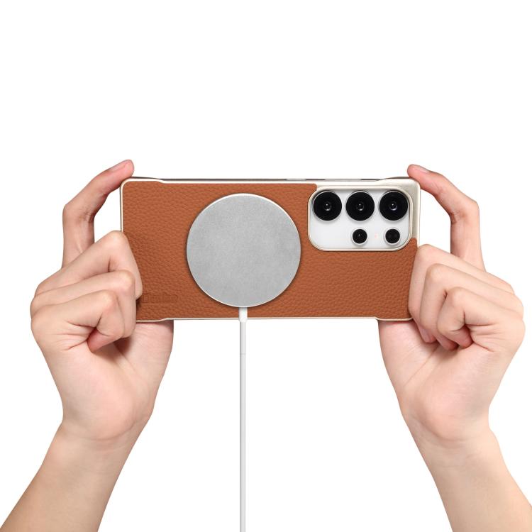 For Samsung Galaxy S25+ 5G Denior A20 Genuine Leather Litchi Texture MagSafe Frameless Phone Case