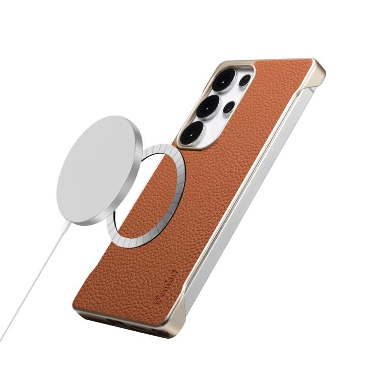 For Samsung Galaxy S25+ 5G Denior A20 Genuine Leather Litchi Texture MagSafe Frameless Phone Case