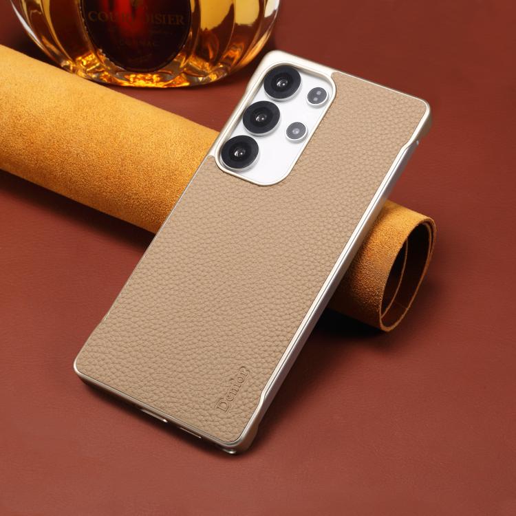 For Samsung Galaxy S25+ 5G Denior A20 Genuine Leather Litchi Texture MagSafe Frameless Phone Case