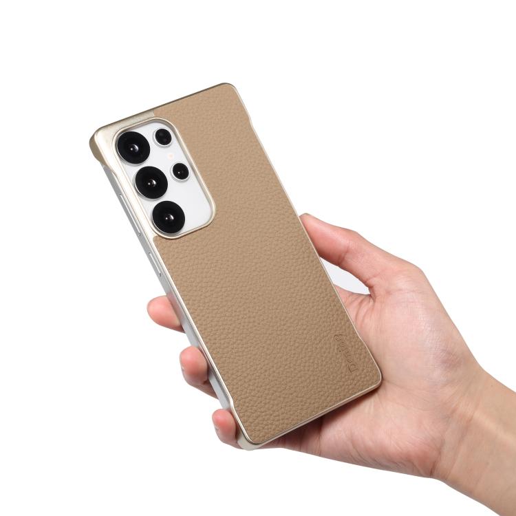 For Samsung Galaxy S25+ 5G Denior A20 Genuine Leather Litchi Texture MagSafe Frameless Phone Case