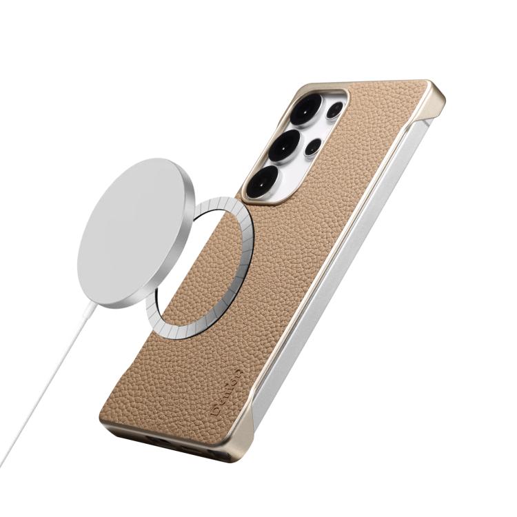 For Samsung Galaxy S25+ 5G Denior A20 Genuine Leather Litchi Texture MagSafe Frameless Phone Case
