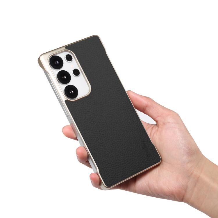 For Samsung Galaxy S25 Ultra 5G Denior A20 Genuine Leather Litchi Texture MagSafe Frameless Phone Case