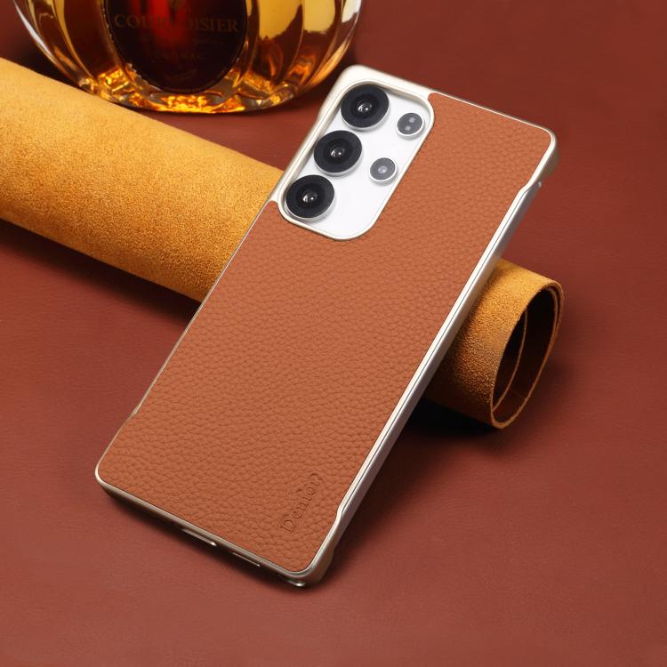For Samsung Galaxy S25 Ultra 5G Denior A20 Genuine Leather Litchi Texture MagSafe Frameless Phone Case