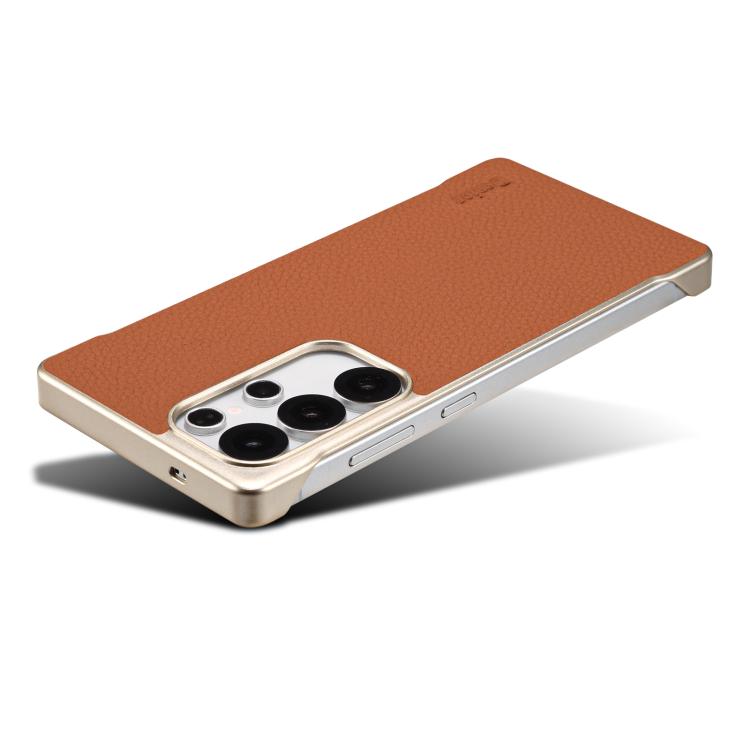 For Samsung Galaxy S25 Ultra 5G Denior A20 Genuine Leather Litchi Texture MagSafe Frameless Phone Case