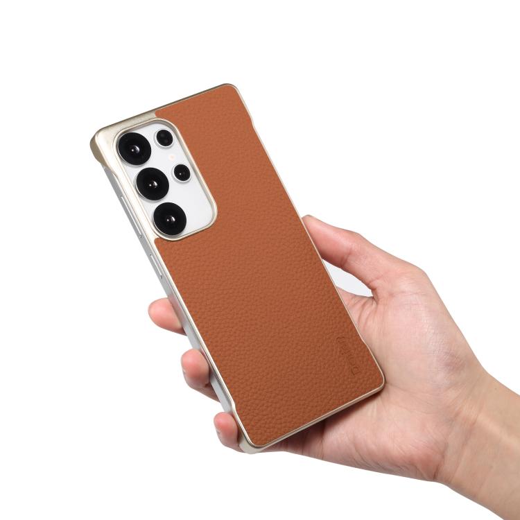 For Samsung Galaxy S25 Ultra 5G Denior A20 Genuine Leather Litchi Texture MagSafe Frameless Phone Case