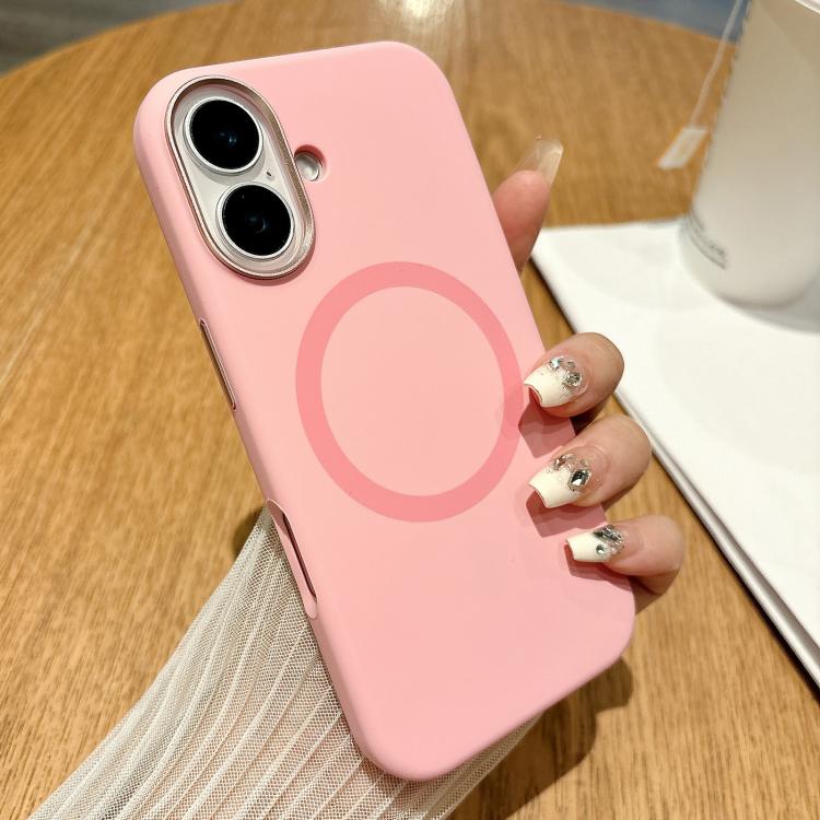 For iPhone 16 Metal Frame Liquid Silicone MagSafe Phone Case