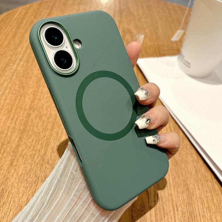 For iPhone 16 Metal Frame Liquid Silicone MagSafe Phone Case