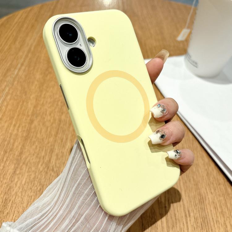 For iPhone 16 Metal Frame Liquid Silicone MagSafe Phone Case