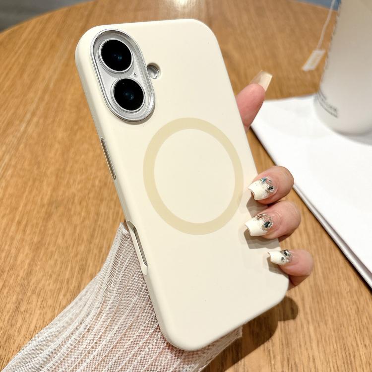 For iPhone 16 Metal Frame Liquid Silicone MagSafe Phone Case