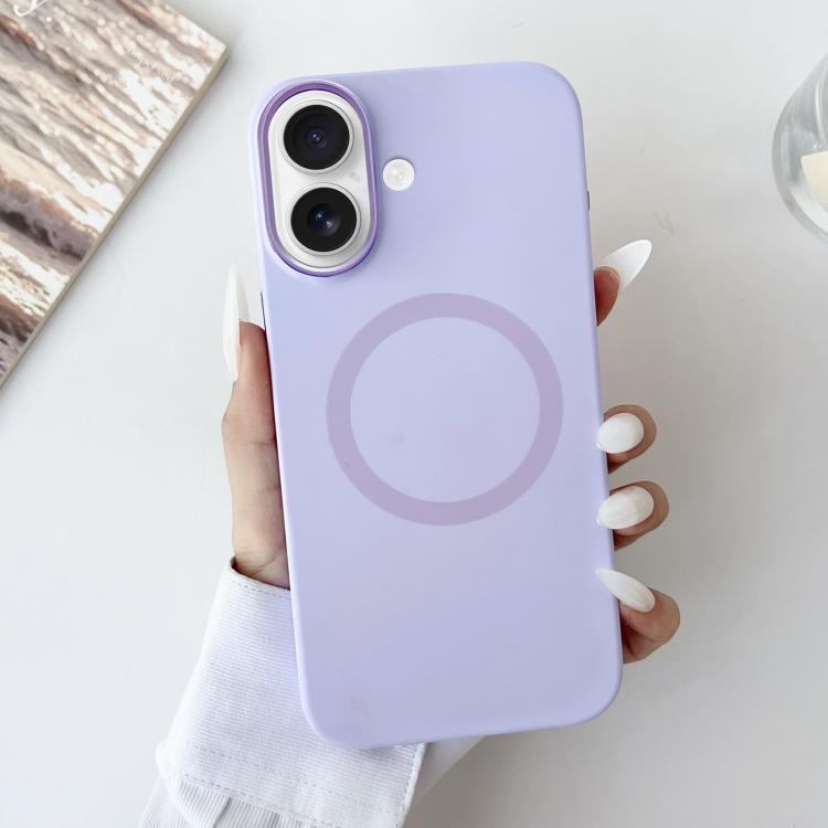 For iPhone 16 Metal Frame Liquid Silicone MagSafe Phone Case