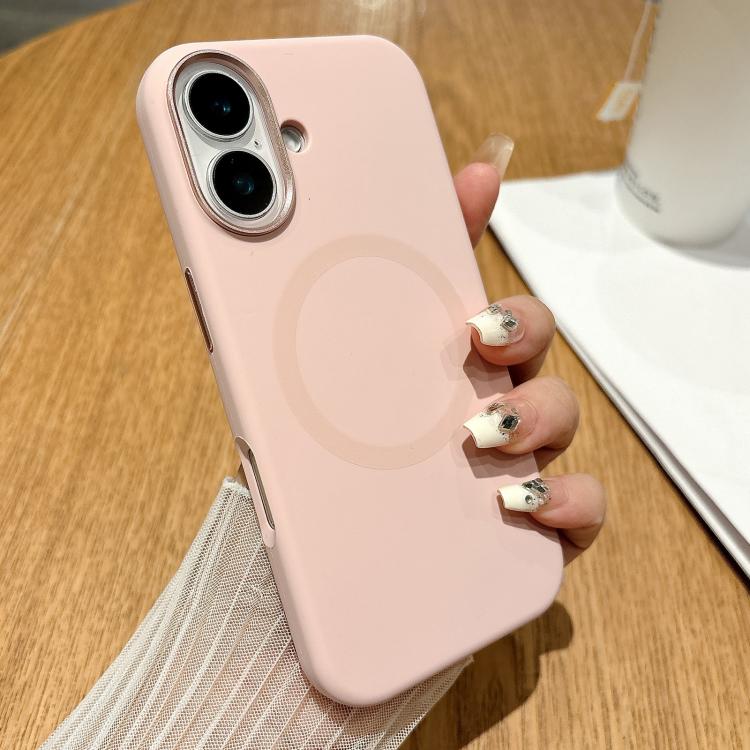 For iPhone 16 Metal Frame Liquid Silicone MagSafe Phone Case
