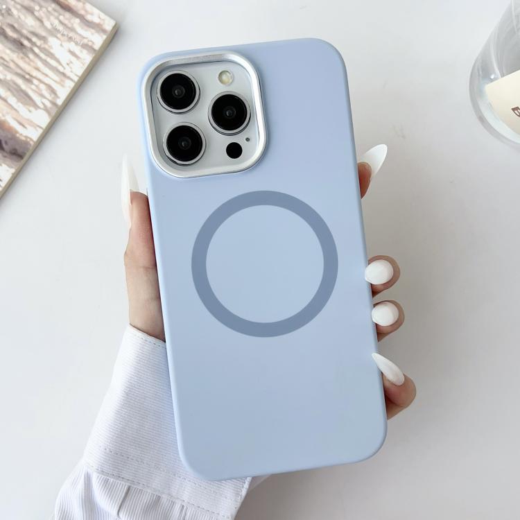 For iPhone 15 Pro Metal Frame Liquid Silicone MagSafe Phone Case