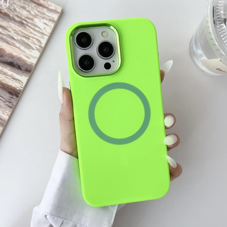 For iPhone 15 Pro Metal Frame Liquid Silicone MagSafe Phone Case