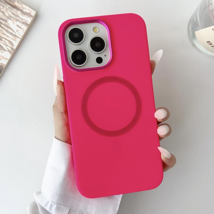 For iPhone 15 Pro Metal Frame Liquid Silicone MagSafe Phone Case