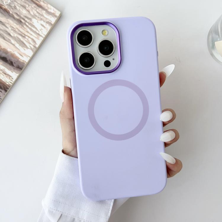 For iPhone 15 Plus / 14 Plus Metal Frame Liquid Silicone MagSafe Phone Case