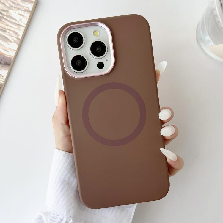 For iPhone 14 Pro Max Metal Frame Liquid Silicone MagSafe Phone Case