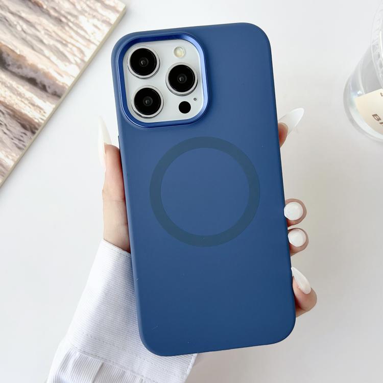 For iPhone 13 Pro Max Metal Frame Liquid Silicone MagSafe Phone Case