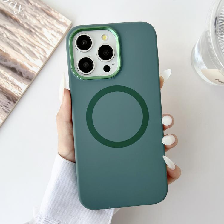 For iPhone 13 Pro Max Metal Frame Liquid Silicone MagSafe Phone Case