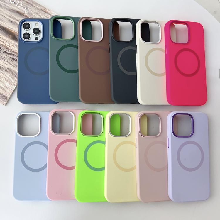 For iPhone 14 Pro Max Metal Frame Liquid Silicone MagSafe Phone Case