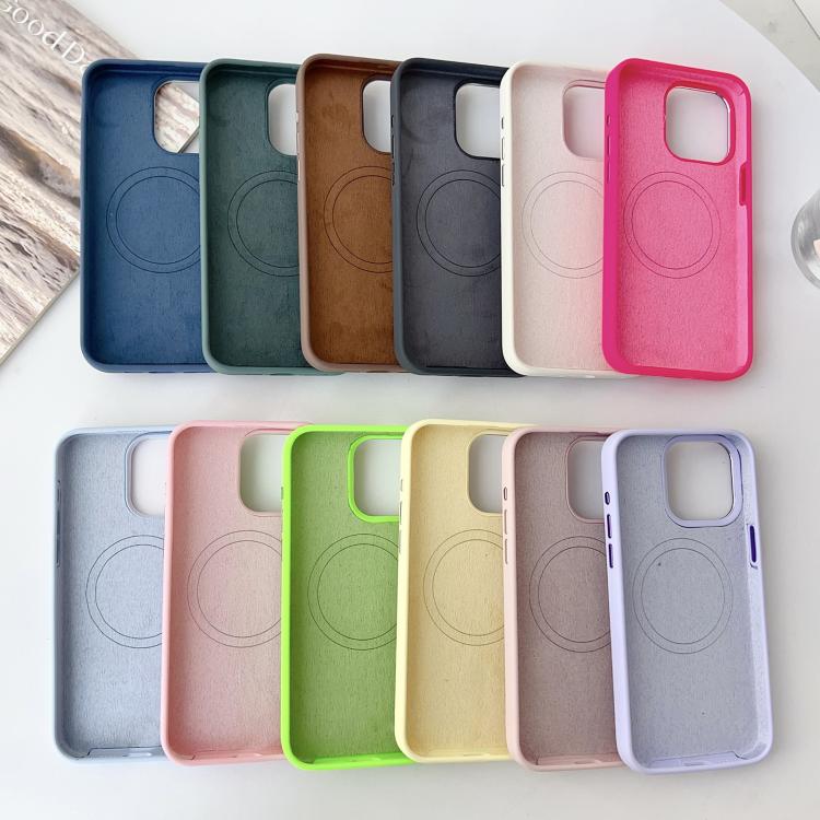 For iPhone 14 Pro Max Metal Frame Liquid Silicone MagSafe Phone Case