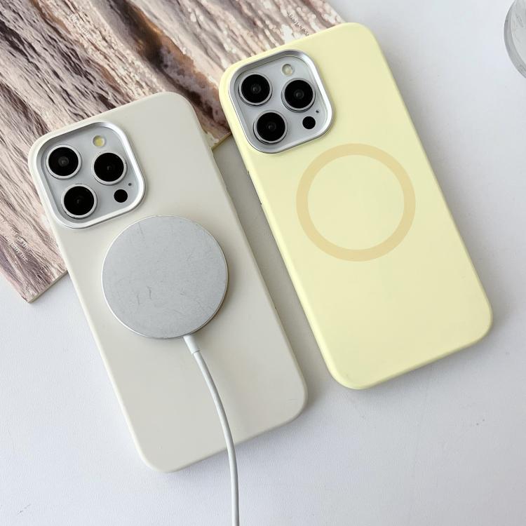 For iPhone 14 Pro Max Metal Frame Liquid Silicone MagSafe Phone Case
