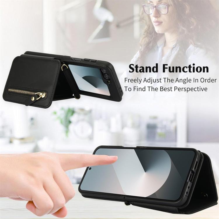 For Samsung Galaxy Z Flip6 Crossbody Zipper Dual Buckle Card Bag Folding Phone Case