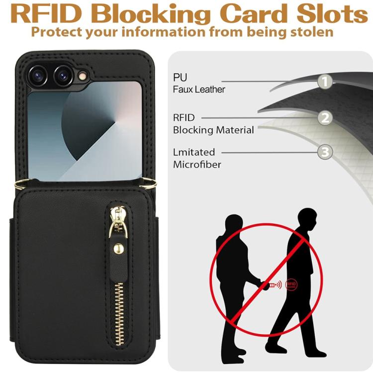 For Samsung Galaxy Z Flip6 Crossbody Zipper Dual Buckle Card Bag Folding Phone Case