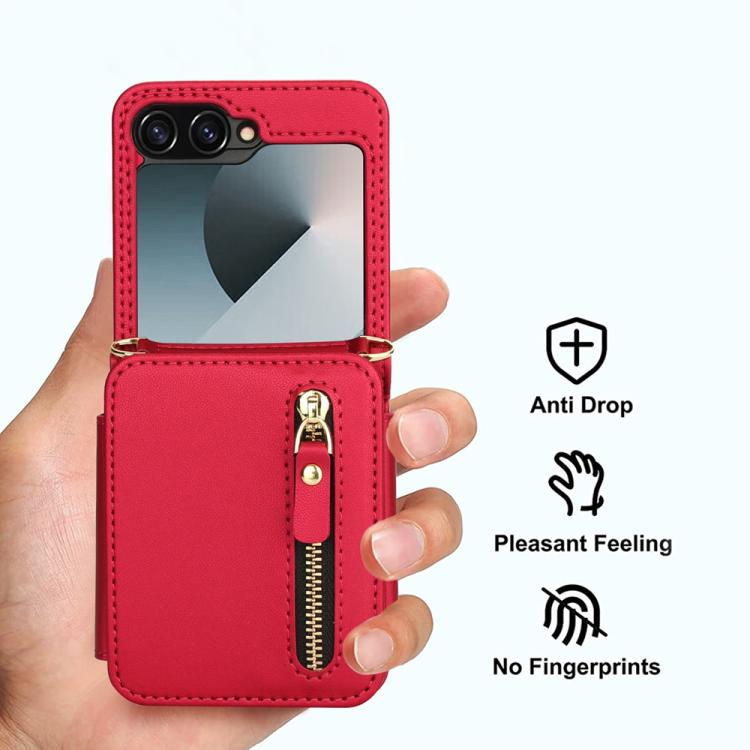 For Samsung Galaxy Z Flip6 Crossbody Zipper Dual Buckle Card Bag Folding Phone Case