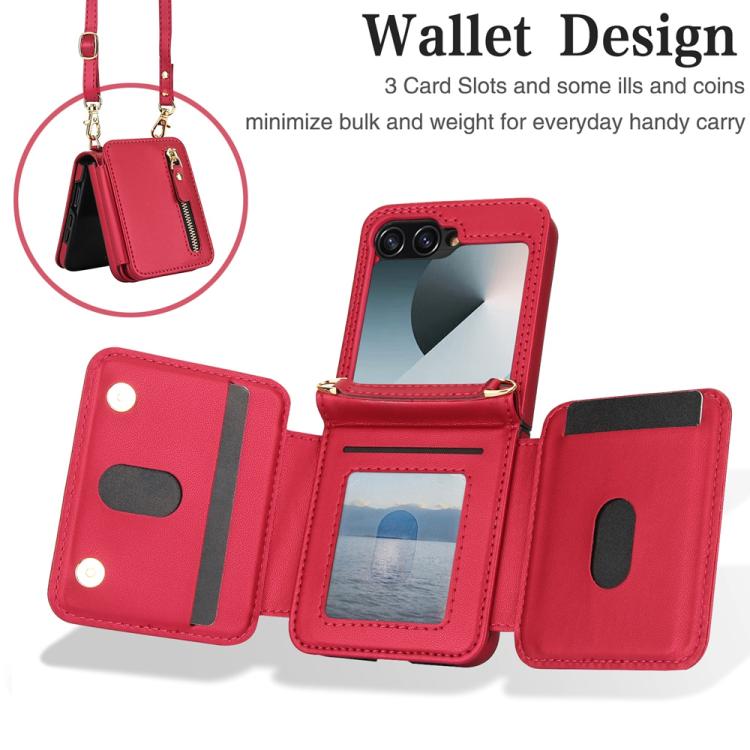 For Samsung Galaxy Z Flip6 Crossbody Zipper Dual Buckle Card Bag Folding Phone Case