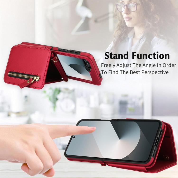 For Samsung Galaxy Z Flip6 Crossbody Zipper Dual Buckle Card Bag Folding Phone Case