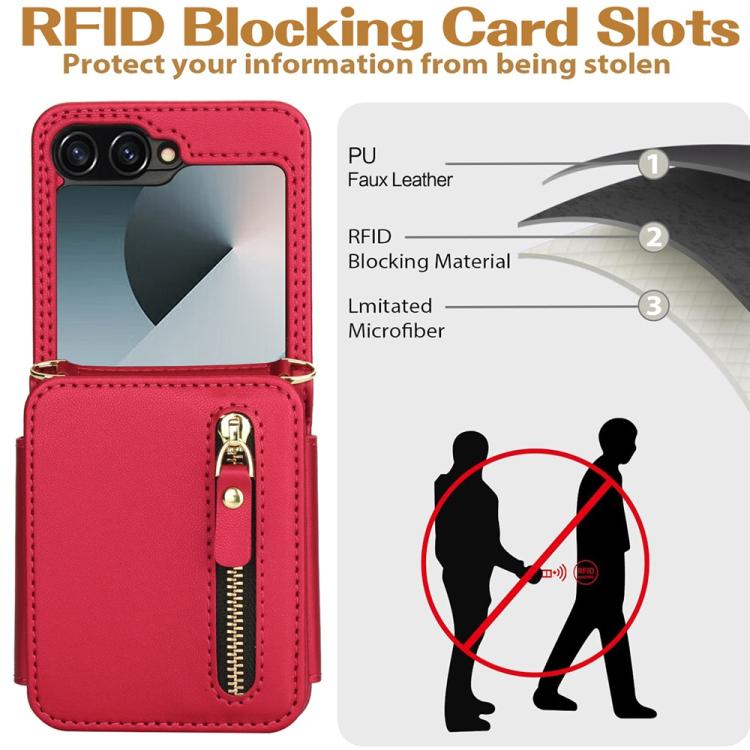 For Samsung Galaxy Z Flip6 Crossbody Zipper Dual Buckle Card Bag Folding Phone Case
